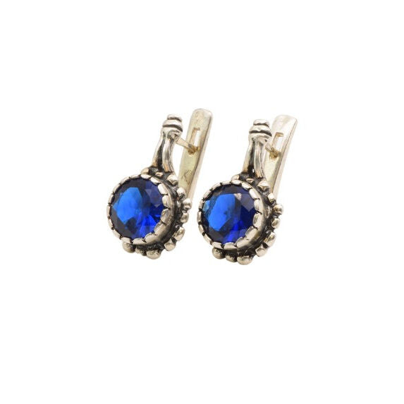 Created Sapphire Earrings made in 925 Sterling Silver with Round Created Blue Sapphire in Prong setting, September Birthstone gift idea, symbolizes sincerity, truth, and faithfulness, ideal for everyday wear and perfect for birthday gifting and special occasions.