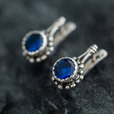 Drop Sapphire Earrings - Blue Round Earrings, Flower Sapphire Earrings