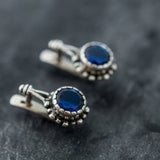 Drop Sapphire Earrings - Blue Round Earrings, Flower Sapphire Earrings