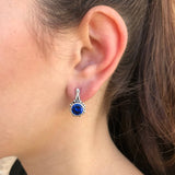 Drop Sapphire Earrings - Blue Round Earrings, Flower Sapphire Earrings