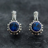 Drop Sapphire Earrings - Blue Round Earrings, Flower Sapphire Earrings