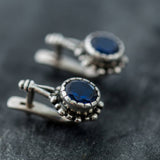 Drop Sapphire Earrings - Blue Round Earrings, Flower Sapphire Earrings