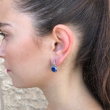 Drop Sapphire Earrings - Blue Round Earrings, Flower Sapphire Earrings