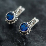 Drop Sapphire Earrings - Blue Round Earrings, Flower Sapphire Earrings