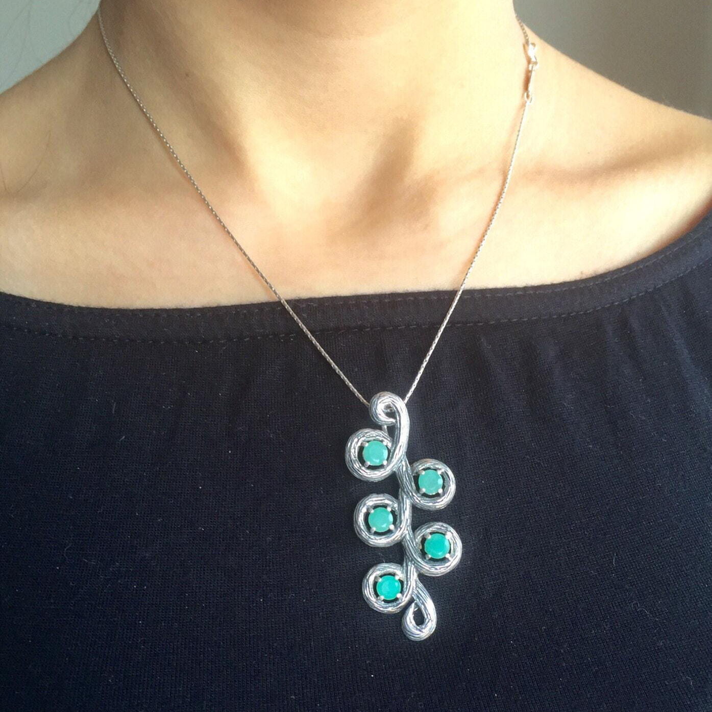 Tourmaline Pendant, October Birthstone, Leaf Pendant, Branch Pendant, Tourmaline, Vintage Pendant, October Pendant, Artistic Jewelry, Silver