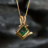 Gold Emerald Pendant - Green Emerald Necklace, Gold Princess Cut Pendant