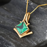 Gold Emerald Pendant - Green Emerald Necklace, Gold Princess Cut Pendant