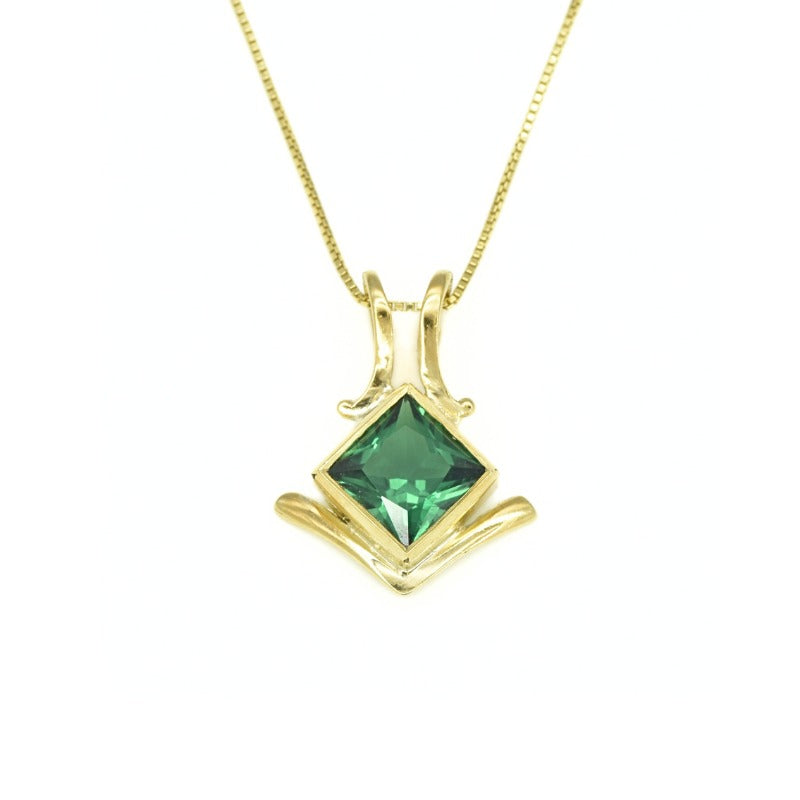 Created Emerald Pendant made in 18k Gold Vermeil with Square Created Green Emerald in Bezel setting, May Birthstone gift idea, symbolizes, ideal for everyday wear and perfect for birthday gifting and special occasions.