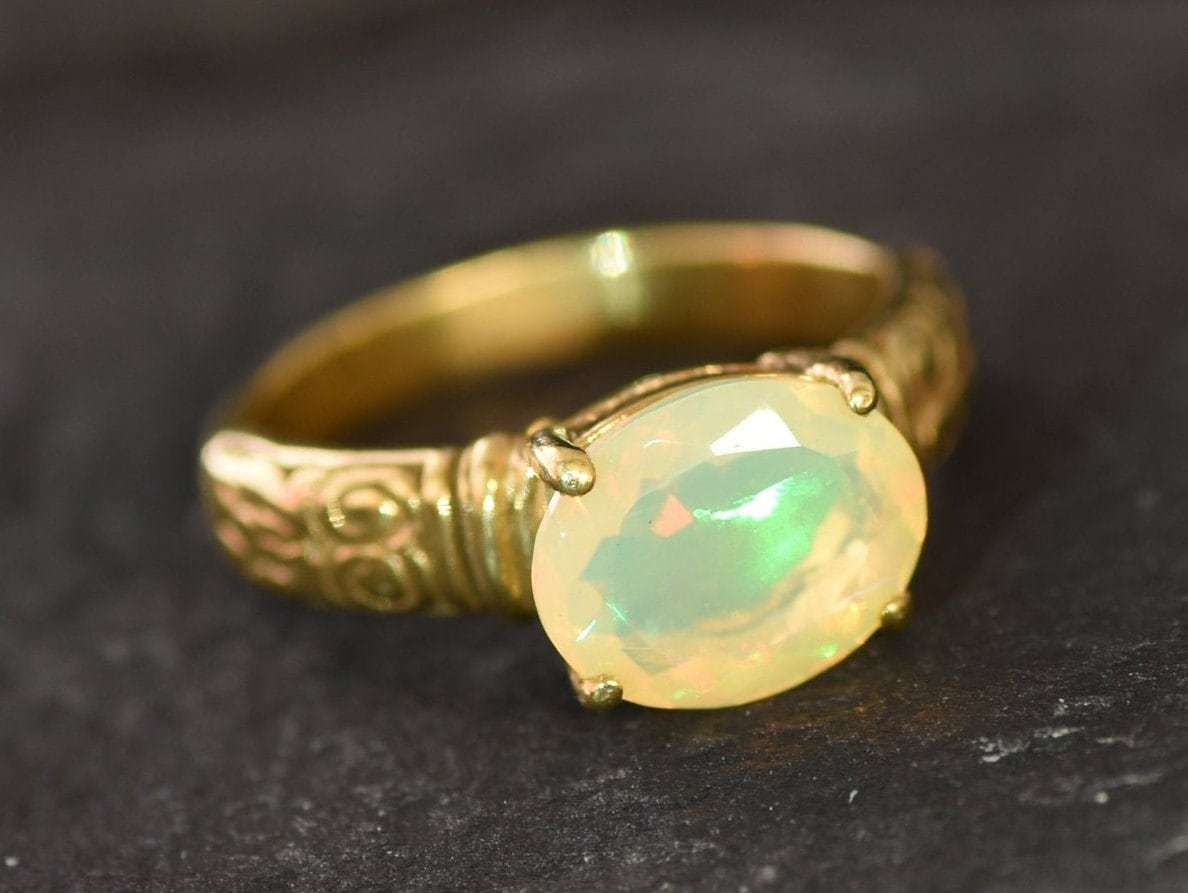 Opal Ring, Natural Opal Ring, Ethiopian Opal, Tribal Ring, October Ring, Vintage Ring, Fire Opal Ring, October Birthstone, Silver Ring, Opal(1)