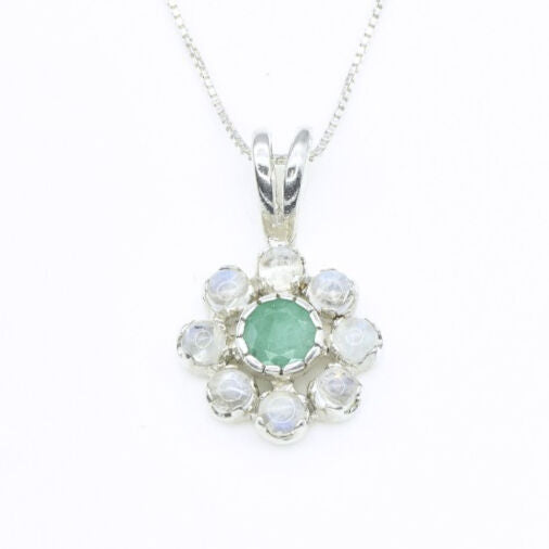 Natural Emerald Pendant made in 925 Sterling Silver with Round Natural Green Emerald in Cluster setting, May Birthstone gift idea, symbolizes growth, harmony, and deep emotional healing, ideal for everyday wear and perfect for birthday gifting and special occasions.