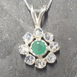 Flower Pendant, Emerald Pendant, Natural Emerald, May Birthstone, Vintage Flower Pendant, Moonstone Pendant, May Pendant, 925 Silver Pendant