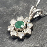 Flower Pendant, Emerald Pendant, Natural Emerald, May Birthstone, Vintage Flower Pendant, Moonstone Pendant, May Pendant, 925 Silver Pendant