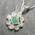 Flower Pendant, Emerald Pendant, Natural Emerald, May Birthstone, Vintage Flower Pendant, Moonstone Pendant, May Pendant, 925 Silver Pendant