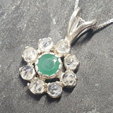 Flower Pendant, Emerald Pendant, Natural Emerald, May Birthstone, Vintage Flower Pendant, Moonstone Pendant, May Pendant, 925 Silver Pendant