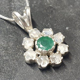 Flower Pendant, Emerald Pendant, Natural Emerald, May Birthstone, Vintage Flower Pendant, Moonstone Pendant, May Pendant, 925 Silver Pendant