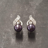 Antique Black Pearl Earrings - Genuine Black Pearl Studs - Long Black Pearl Earrings