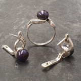 Antique Black Pearl Earrings - Genuine Black Pearl Studs - Long Black Pearl Earrings