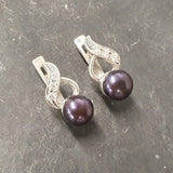 Antique Black Pearl Earrings - Genuine Black Pearl Studs - Long Black Pearl Earrings