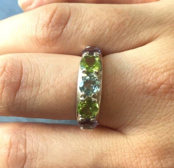 Peridot Band, Mystic Ring, Mystic Topaz Band, Peridot Ring, Natural Topaz Ring, August Birthstone Band, August Ring, Solid Silver Ring, Band