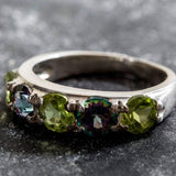 Wide Multistone Band - Mystic Topaz Ring - Green Peridot Ring