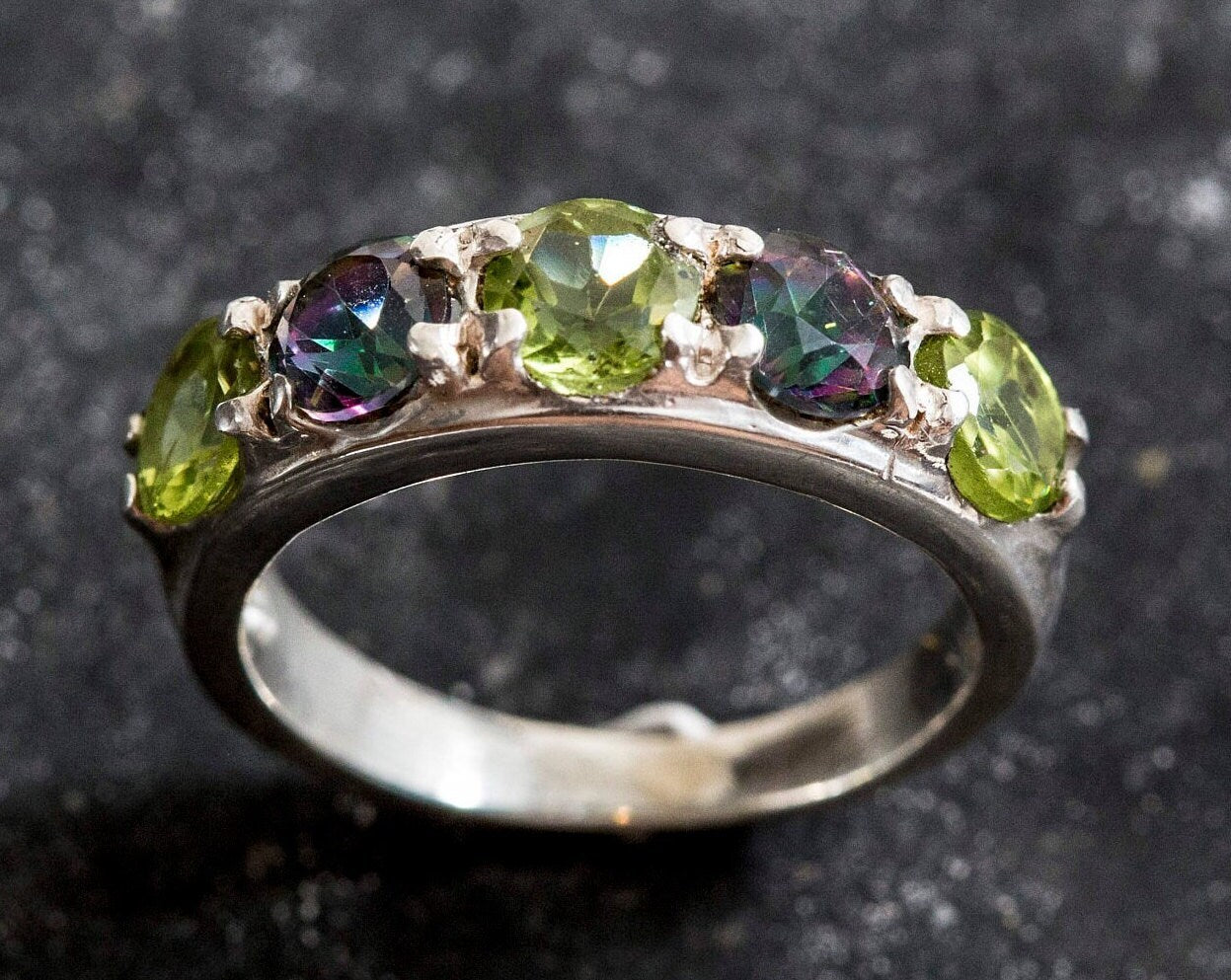 Peridot Band, Mystic Ring, Mystic Topaz Band, Peridot Ring, Natural Topaz Ring, August Birthstone Band, August Ring, Solid Silver Ring, Band