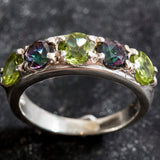 Wide Multistone Band - Mystic Topaz Ring - Green Peridot Ring