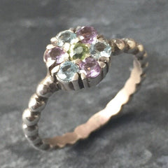 Flower Ring, Topaz Ring, Birthstone Ring, Peridot, Blue Topaz, Amethyst, Natural Topaz, 1 Carats, December Birthstone, August Birthstone