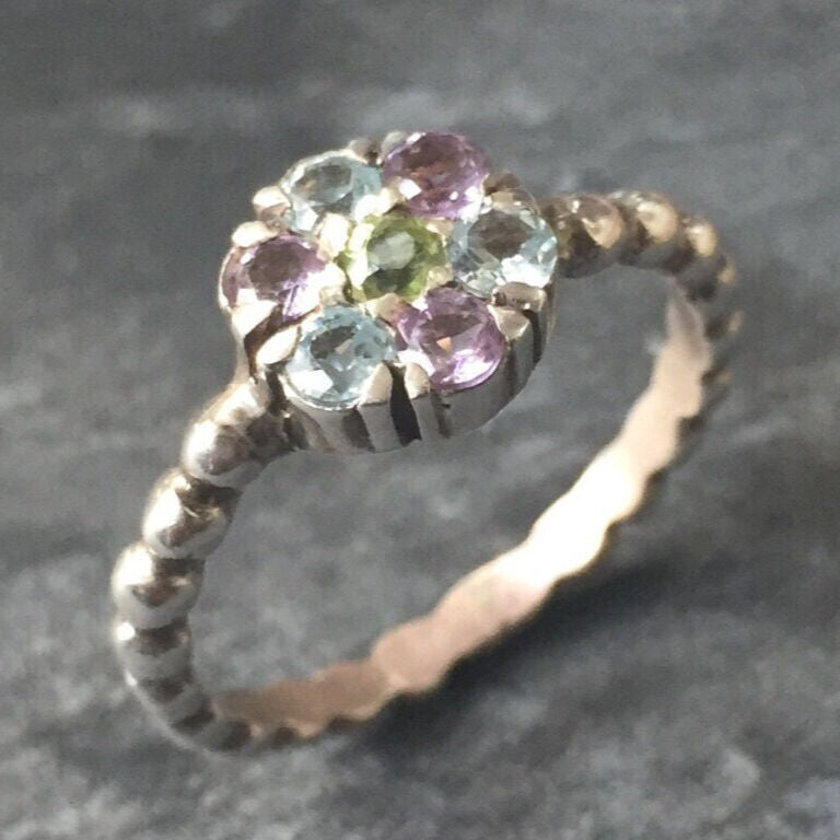 Flower Ring, Topaz Ring, Birthstone Ring, Peridot, Blue Topaz, Amethyst, Natural Topaz, 1 Carats, December Birthstone, August Birthstone