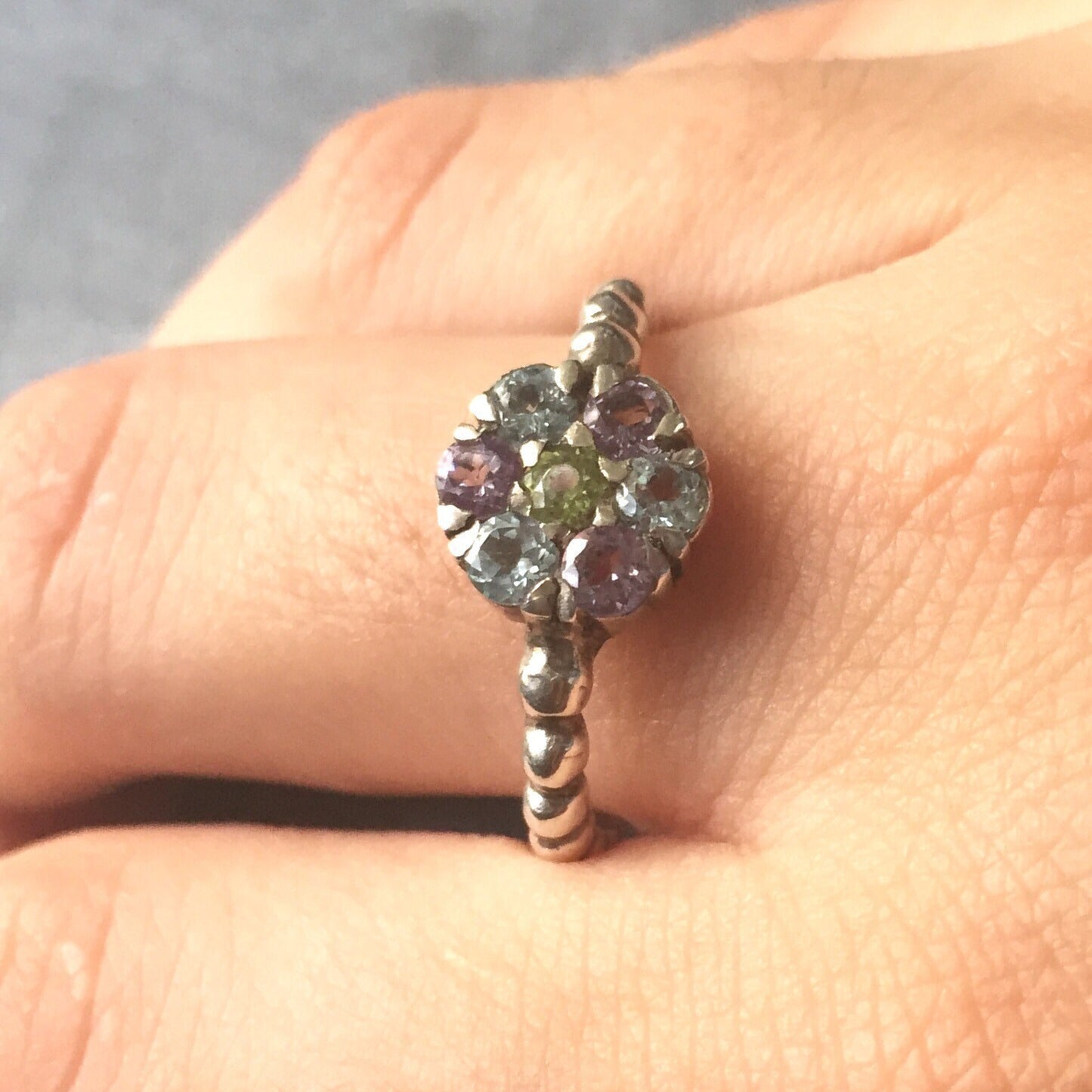 Flower Ring, Topaz Ring, Birthstone Ring, Peridot, Blue Topaz, Amethyst, Natural Topaz, 1 Carats, December Birthstone, August Birthstone