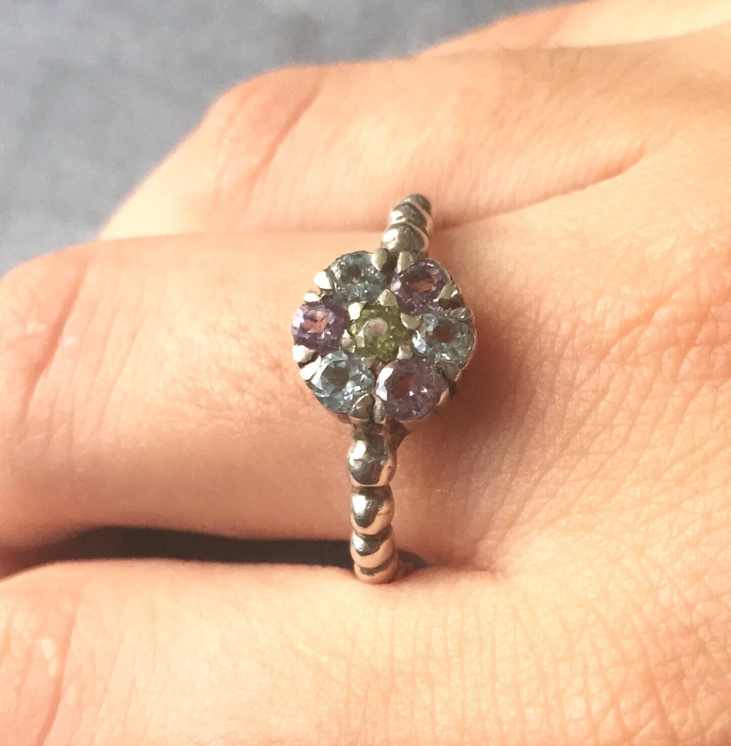 Flower Ring, Topaz Ring, Birthstone Ring, Peridot, Blue Topaz, Amethyst, Natural Topaz, 1 Carats, December Birthstone, August Birthstone