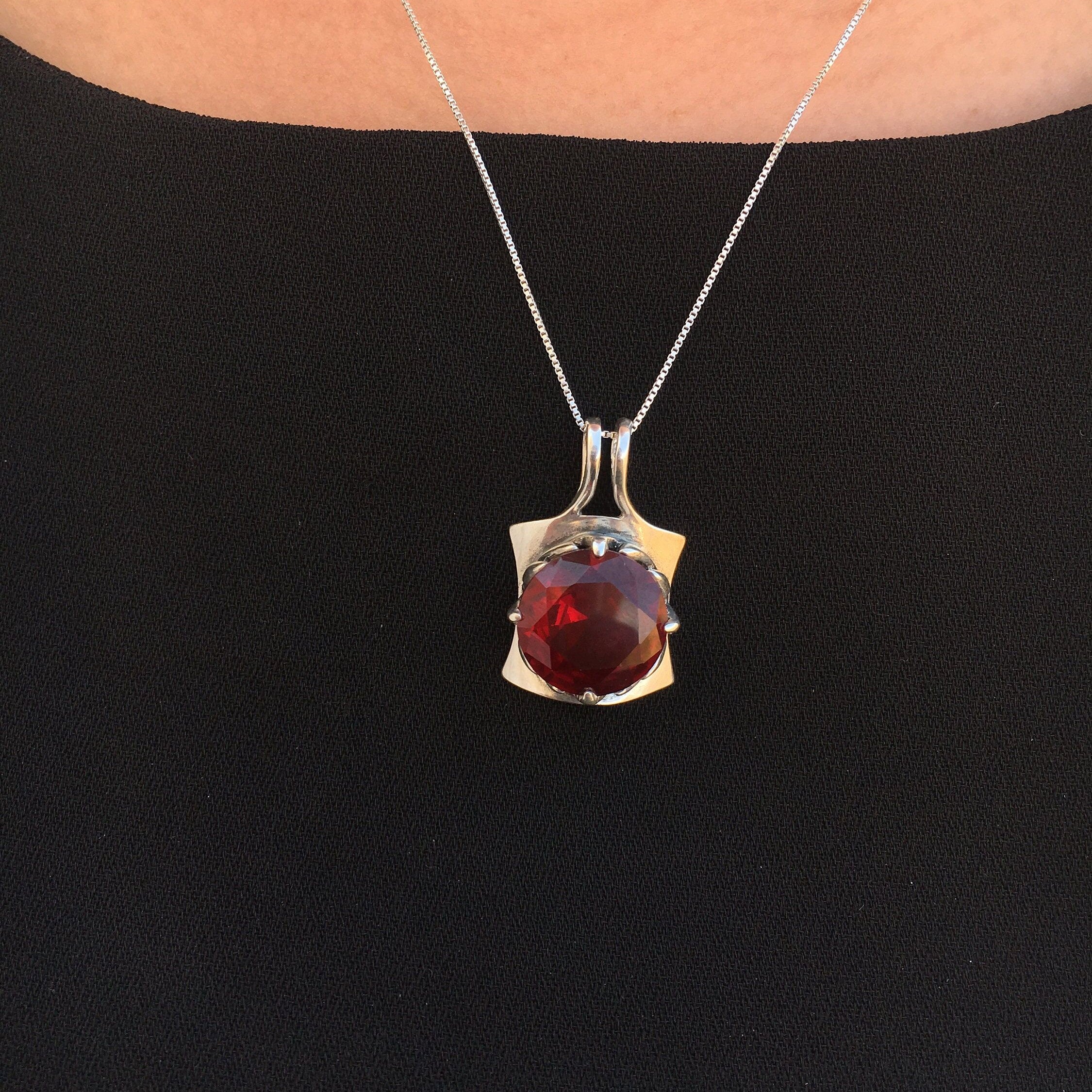 Ruby Pendant, Created Ruby Pendant, Statement Pendant, Red Ruby Pendant, Solid Silver Pendant, Red Pendant, Large Ruby Pendant, Created Ruby