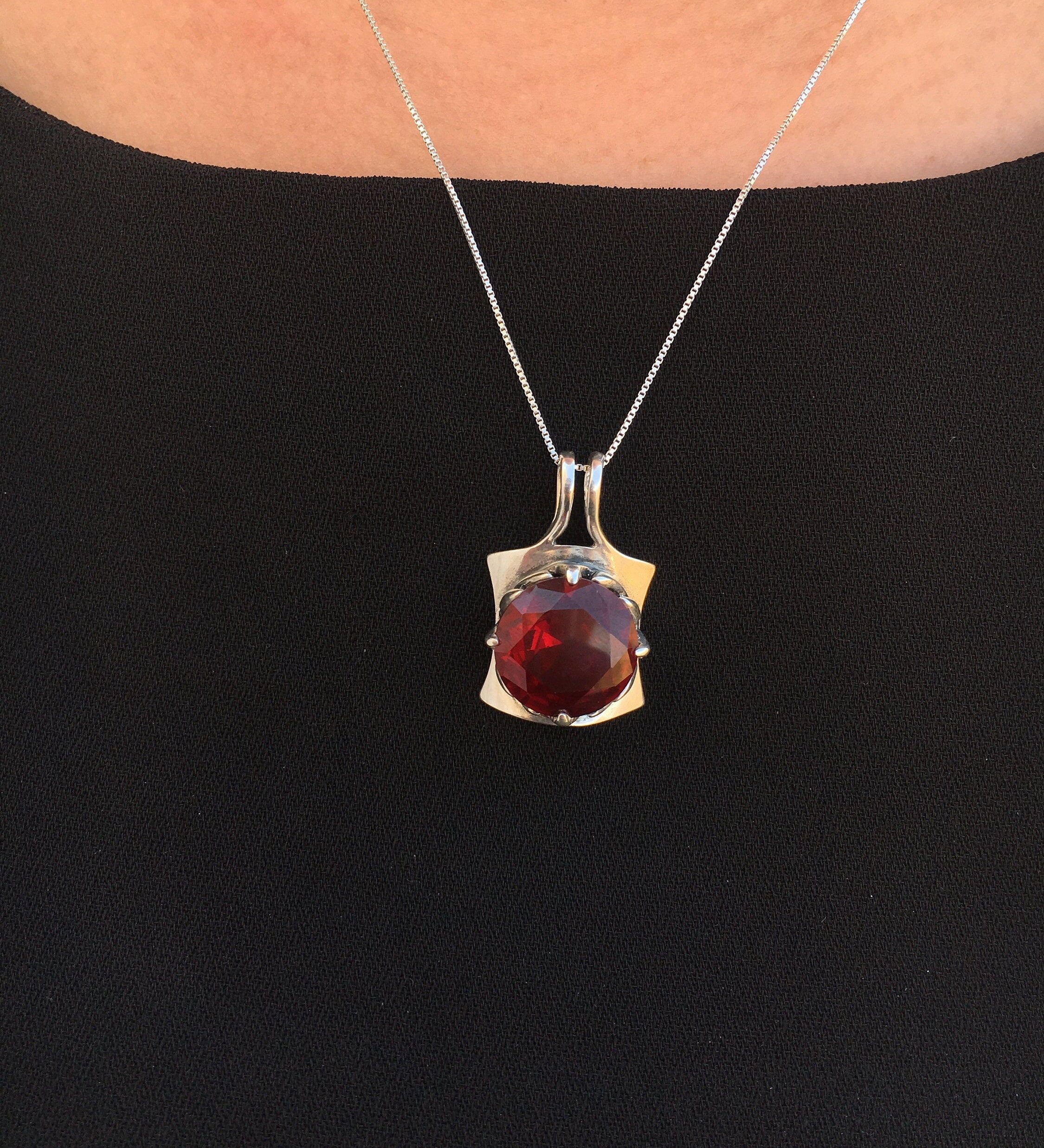 Ruby Pendant, Created Ruby Pendant, Statement Pendant, Red Ruby Pendant, Solid Silver Pendant, Red Pendant, Large Ruby Pendant, Created Ruby