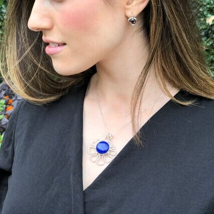 Labradorite Pendant, Natural Labradorite, Flower Pendant, Solid Silver Pendant, Statement Pendant, Round Labradorite, Labradorite