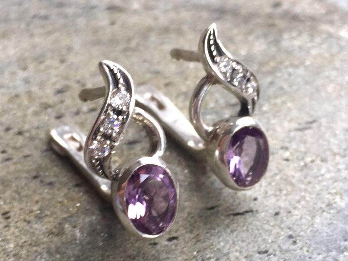 Amethyst Earrings, Natural Amethyst