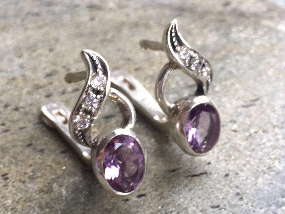 Amethyst Vintage Earrings - Natural Amethyst Earrings - Purple Gemstone Earrings