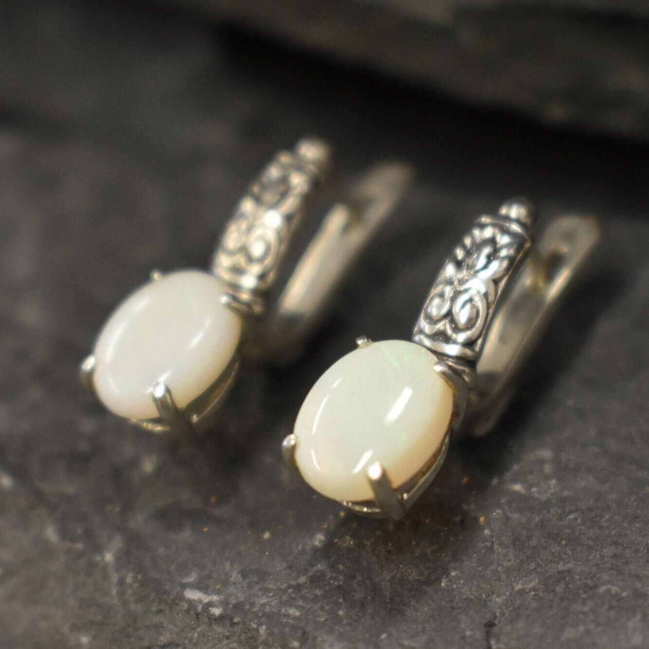 Boho Opal Earrings, Natural Opal, Bohemian Earrings, White Earrings, Tribal Earrings, 925 Silver Earrings, Long Earrings, Australian Opal