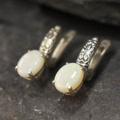 Boho Opal Earrings, Natural Opal, Bohemian Earrings, White Earrings, Tribal Earrings, 925 Silver Earrings, Long Earrings, Australian Opal