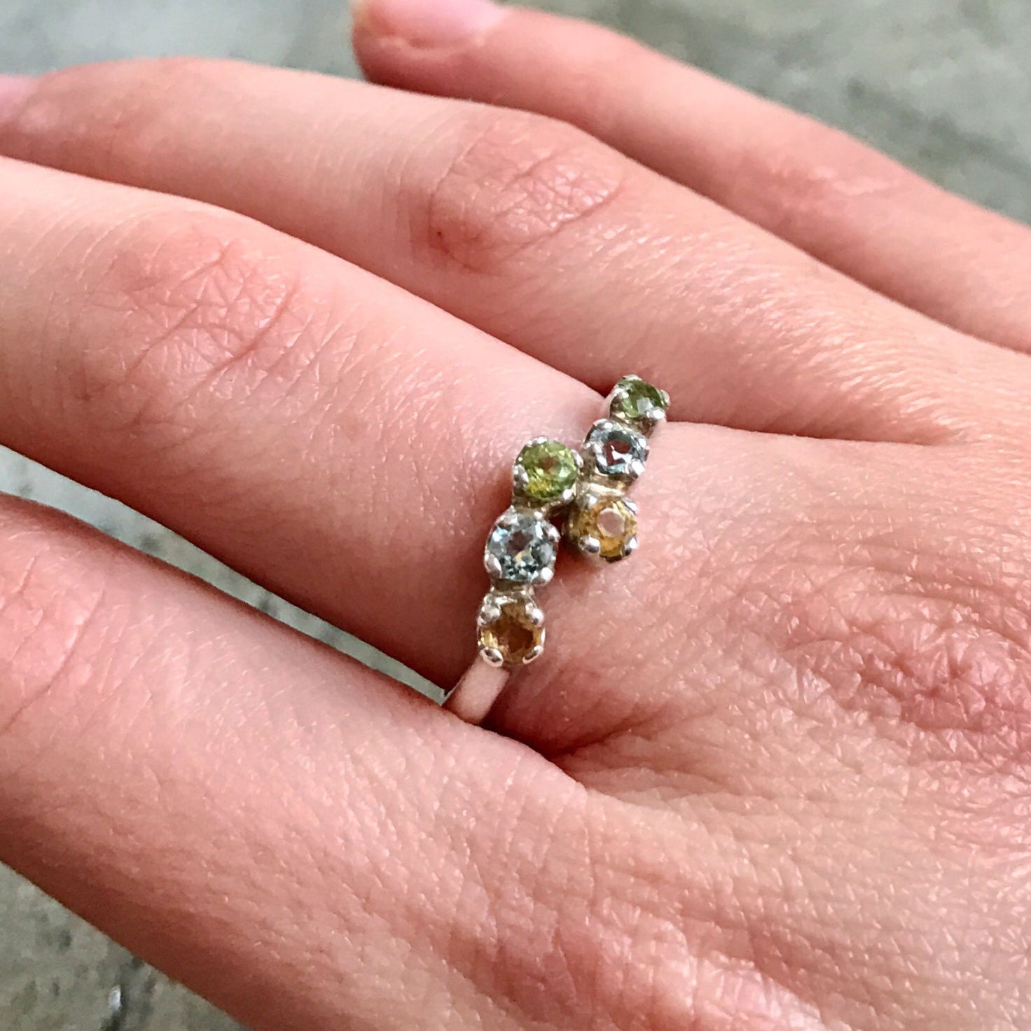 Natural Topaz Ring, Delicate Ring, Birthstones Ring, Mothers Birthstones, Citrine Ring, Peridot Ring, Blue Topaz Ring, Solid Silver Ring