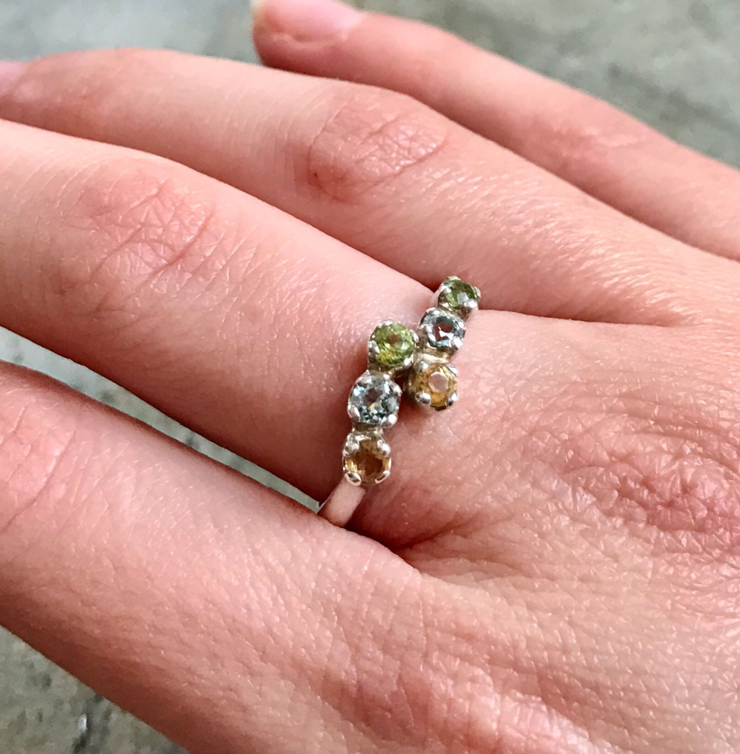 Natural Topaz Ring, Delicate Ring, Birthstones Ring, Mothers Birthstones, Citrine Ring, Peridot Ring, Blue Topaz Ring, Solid Silver Ring