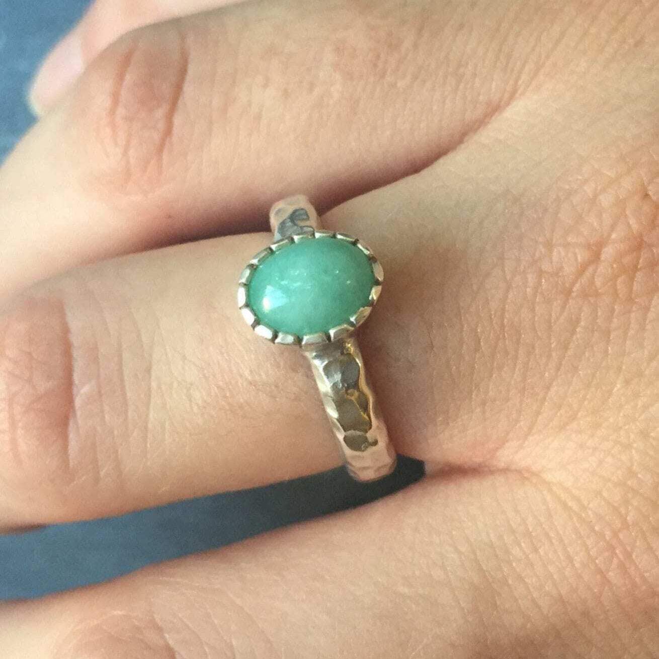 Emerald Ring, Natural Emerald, May Birthstone, 2 Carat Emerald, Promise Ring, Emerald Promise Ring, Hammered Band, Solid Silver, Pure Silver