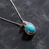 Turquoise Teardrop Necklace - Genuine Turquoise Pendant - Turquoise Vintage Necklace