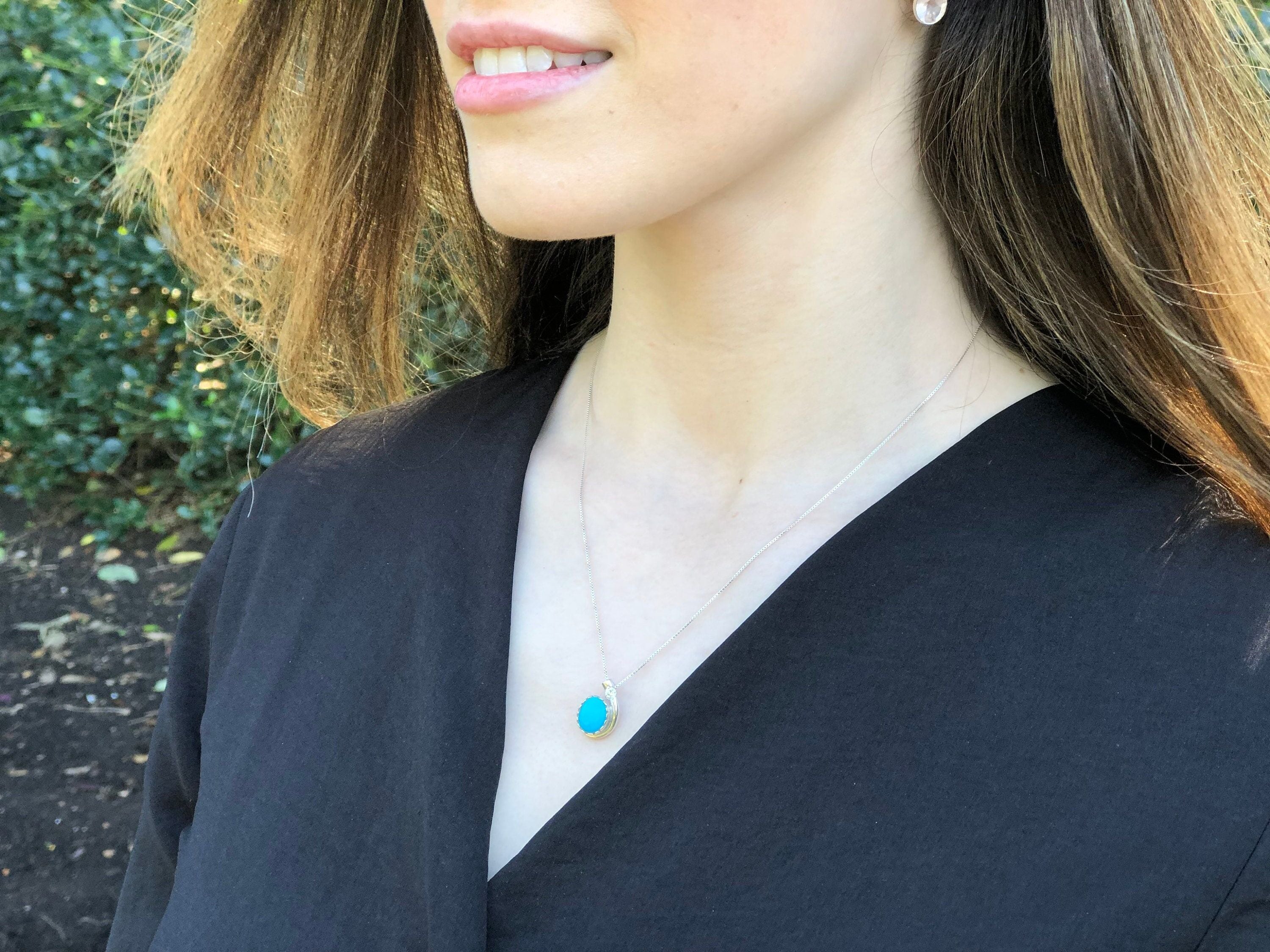Turquoise Pendant, Natural Turquoise, December Birthstone, Vintage Pendant, Blue Pendant, Arizona Turquoise, Silver Pendant, Turquoise
