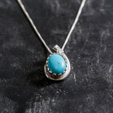 Turquoise Teardrop Necklace - Genuine Turquoise Pendant - Turquoise Vintage Necklace