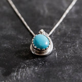 Turquoise Teardrop Necklace - Genuine Turquoise Pendant - Turquoise Vintage Necklace