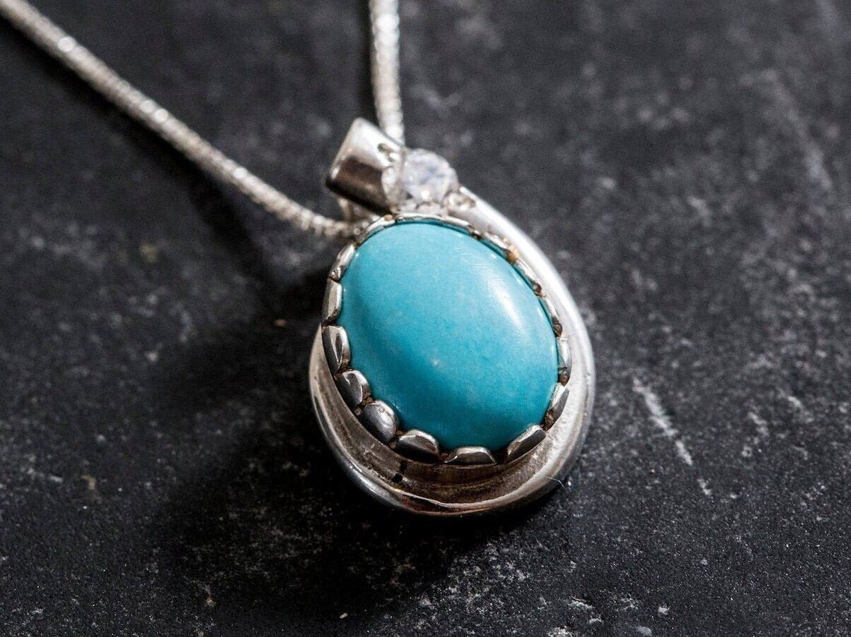Turquoise Pendant, Natural Turquoise, December Birthstone, Vintage Pendant, Blue Pendant, Arizona Turquoise, Silver Pendant, Turquoise