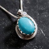 Turquoise Teardrop Necklace - Genuine Turquoise Pendant - Turquoise Vintage Necklace