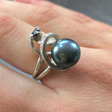 Artistic Black Pearl Ring - Genuine Black Pearl Ring - Statement Black Pearl Ring