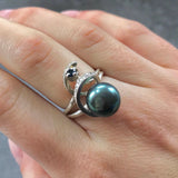 Artistic Black Pearl Ring - Genuine Black Pearl Ring - Statement Black Pearl Ring