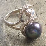 Artistic Black Pearl Ring - Genuine Black Pearl Ring - Statement Black Pearl Ring