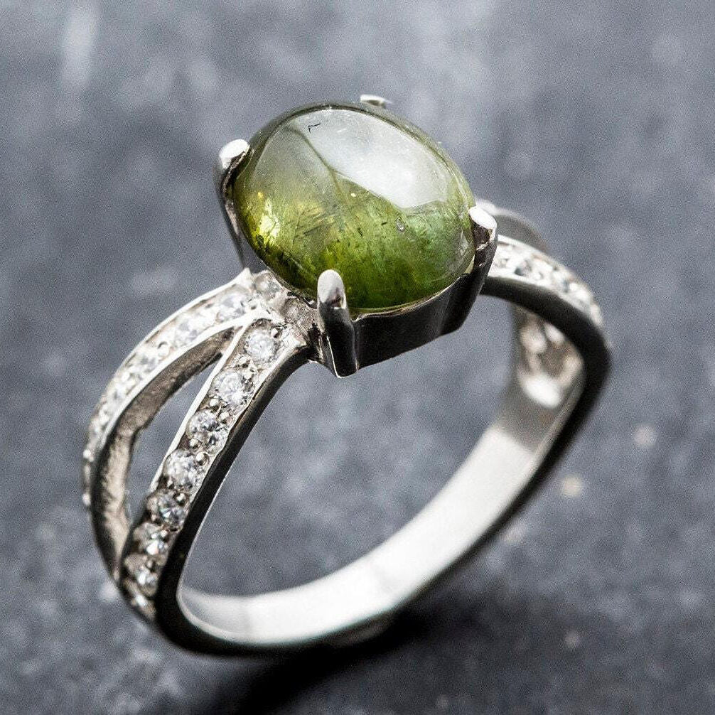 Promise Ring, Tourmaline Ring, Natural Tourmaline, Vintage Rings, Green Tourmaline, October Birthstone, Solid Silver Ring, Tourmaline
